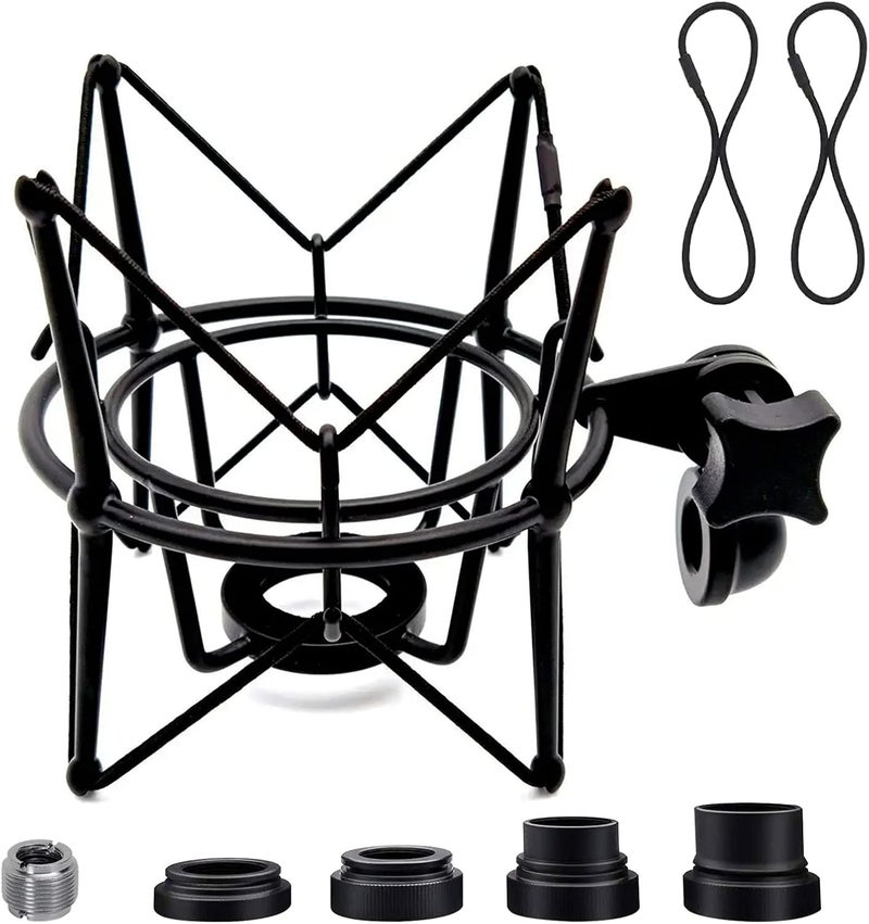 FUNTOK Microphone Shock Mount Universal Mic Holder Spider Recording Mic Shockmount Stand Compatible with Many Condenser Mics Like Rode NT1-A NT2-A Procaster AT2020 MXL 990 770 U87 (Black) - Image 1